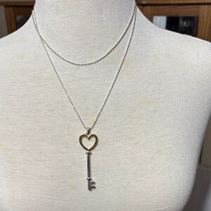 Premier Designs Retired Silver and Gold Heart Key Necklace